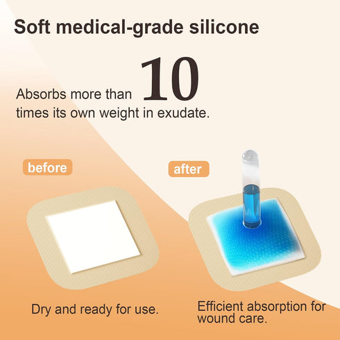Dressings(7"x 7" 10 Packs) Ourmed Silicone Sacral Foam - with Tender Adhesive Border, Sterile Advanced Absorbent