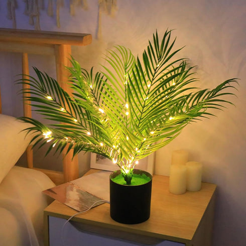 Xoeryoy 18" Palm Paradise Lamp, LED Light Realistic Artificial Palm Tree Lamp, USB Powered Led Tree for Home Bedroom