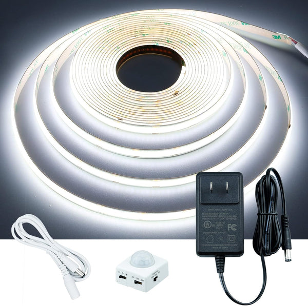 GOMING Motion Sensor COB LED Light Strip 16.4ft(5M) Cool White 6000K 3