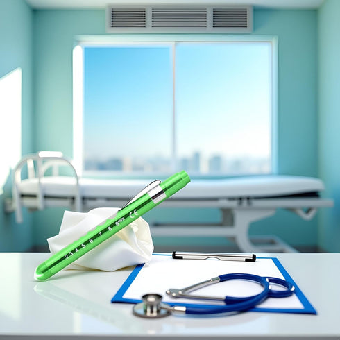 Galepromot Green Pen Light with Pupil Gauge LED Penlight for Nurses Doctors, Reusable Medical Penlight for Nursing