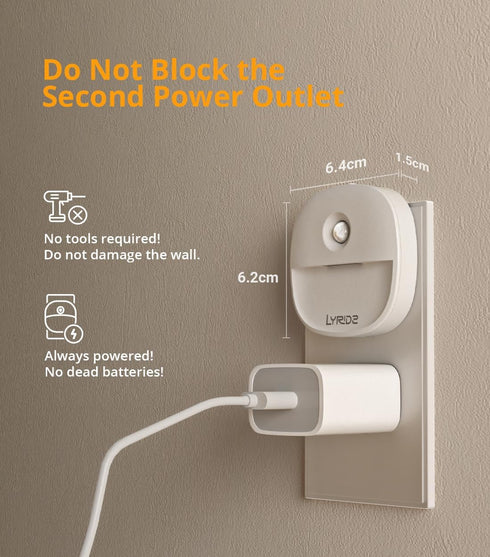 Dimmable 1-50lm 2 Pack Lyridz Plug in Night Light with Motion Sensor and Dusk to Dawn Sensor, Warm Nightlight