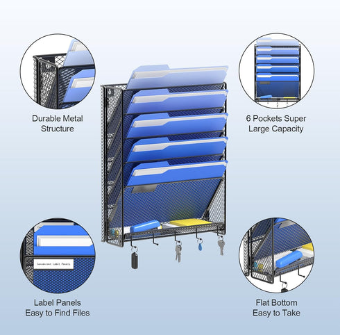 OUTWOLF 6 Tier Hanging Wall File Organizer with Hooks, Vertical Mount File Holder, Pack of 2 for Office