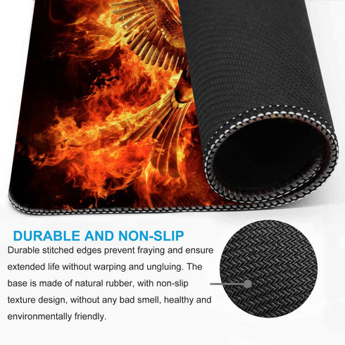 Large Mouse Pad, Cool Fire Phoenix Design - Office Computer Laptop Mouse Pad with Stitched Edges, Non-Slip