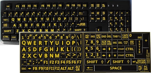 English US Large Letters Keyboard Stickers, Black - Yellow Letters