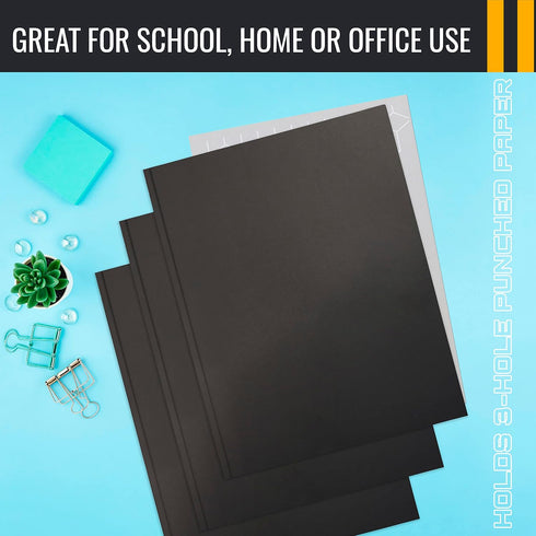 Better Office Products Black Paper 2 Pocket Folders with Prongs, 50 Pack, Letter Size