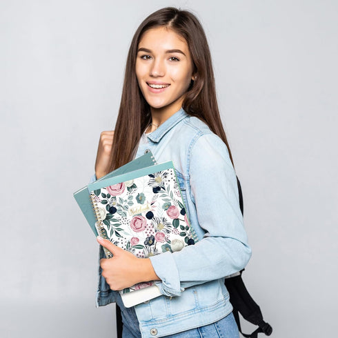Spiral Notebook, 8.5" x 11", Journal with Thick Paper & Back Pocket, 144 Pages, Twin-Wire Binding, Floral