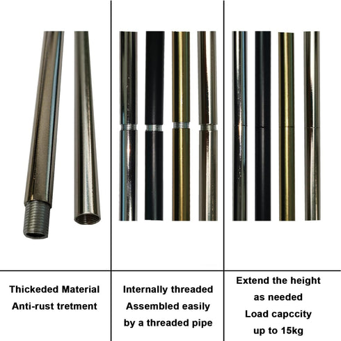 M10 stems,12 Inches Brushed Nickel Threaded Extension Rod for Pendant Light, Island Lighting, Chandeliers,lighting
