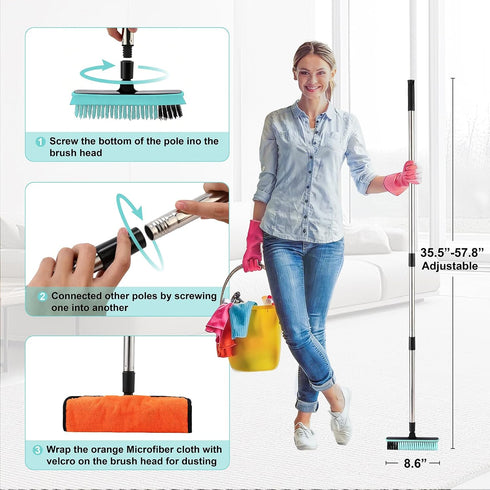 RarefRoom Grout Cleaner Brush with Long Handle, V-Shaped Floor Scrub Brush Swivel Grout Brush Stiff Bristle Floor Grout