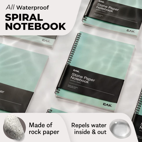 Stone Paper Waterproof Spiral Notebook, 7.20”x10.11”, 50 sheets, Durable Notebook, Eco-Friendly Mineral Stone Paper Notebook, Waterproof Notepad, Ruled, Green by GAK.