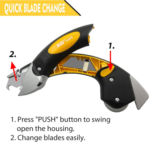 XW Heavy Duty Roller Carpet Knife - Lightweight Carpet Knife with Extra 15 PCS Blades Included, 2-Pack