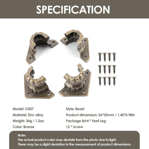 4Pcs Walfront Furniture Legs Antique Jewelry Chest Meuble Wood Box Decorative Feet Leg Corner Protector Metal Furniture