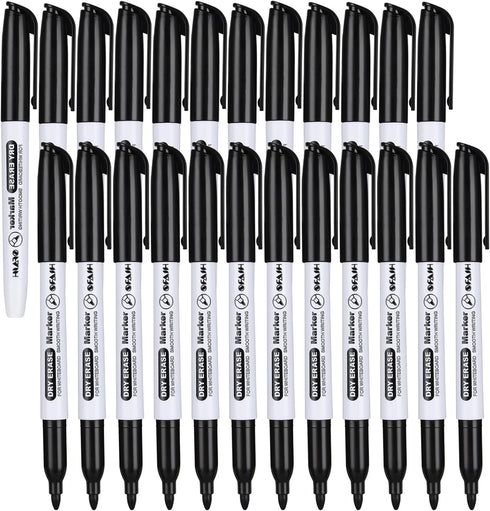 Fine Tip Dry Erase Markers - 24 Pack Black Whiteboard Erasable Markers for Kids Adults, Ideal for School Office