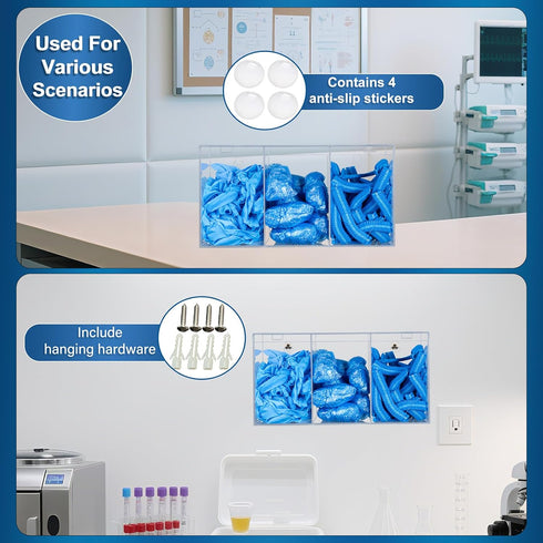 3 SEANADO Clear Acrylic Glove Holder Dispenser with Lid, Compartments Hygiene Station Storage Box for Beard Nets