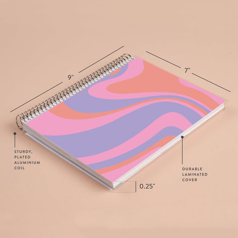 Erin Condren 7x9 Groovy Waves Spiral Notebook | College Ruled Layout for Notes, Journaling, Planning & List-Making, 160