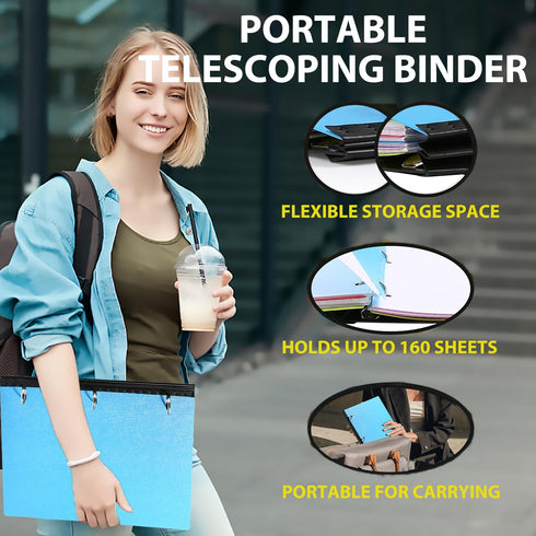 Telescoping 3 Ring Binder-4PCS, Flexible Binder with Elastic Rubble Spine+3 Round Rings, Flat Writing Binder, 4 Bright Colors by MAKHISTORY