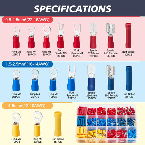 Chanzon 420pcs Insulated Wire Connector Kit, Male & Female Quick Disconnect Crimp Terminal Splice Tools