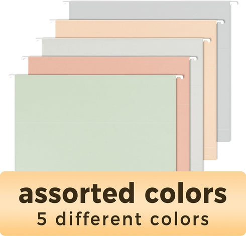 SUNEE Hanging File Folders, Letter Size, Pastel Colors, 25 Count with 1/5-cut Tabs, Heavy Duty Expansion