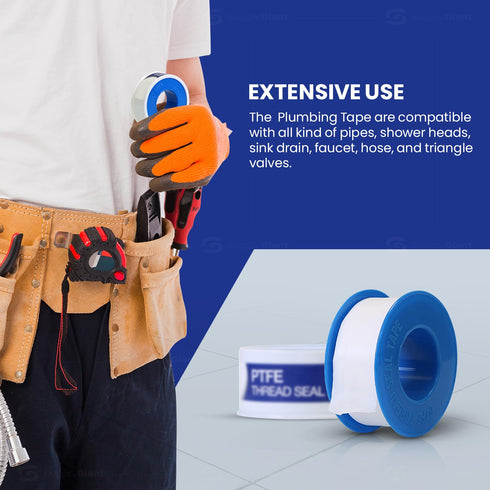 Supply Giant PTFE Tape 1/2" W x 520" L - High Density Thread Sealant for Plumbing, Leak Prevention