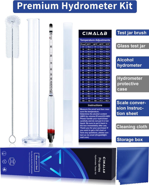 Hydrometer Alcohol Meter Kit, 0-200 Proof & Tralle with Test Jar for Liquor/Moonshine/Spirits