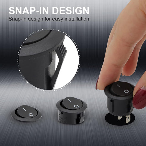 Round Rocker Switch, 6 Pcs Mini 12 Volt ON Off Toggle Switch with Pre-Wired 6A/250V, 10A/125V AC for Boat, Car