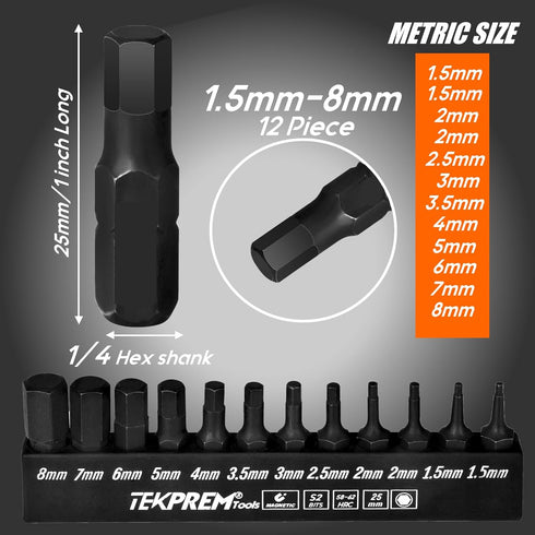 TEKPREM 24-Piece Metric & SAE Hex Bit Set with Magnetic 1/4" Screwdriver Bit Driver and Storage Box