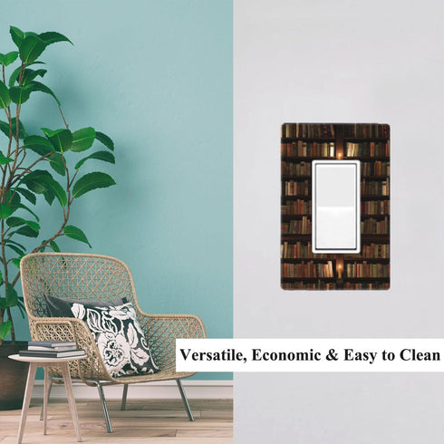 Pznen 1-Gang 4.5"x 2.76" Decorative Library Bookshelf Single Rocker Wall Plate, Wooden Shelf Books Light Switch Cover