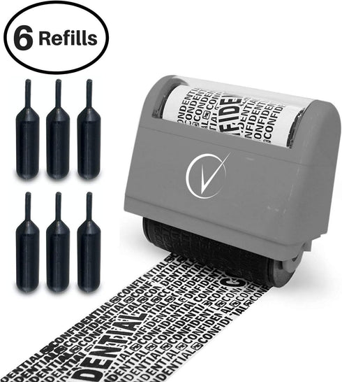 Vantamo Identity Theft Protection Roller Stamp, Wide Confidential Stamp with 6 Ink Refill, Classy Gray Security Stamp