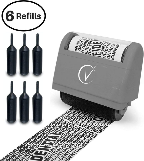 Vantamo Identity Theft Protection Roller Stamp, Wide Confidential Stamp with 6 Ink Refill, Classy Gray Security Stamp