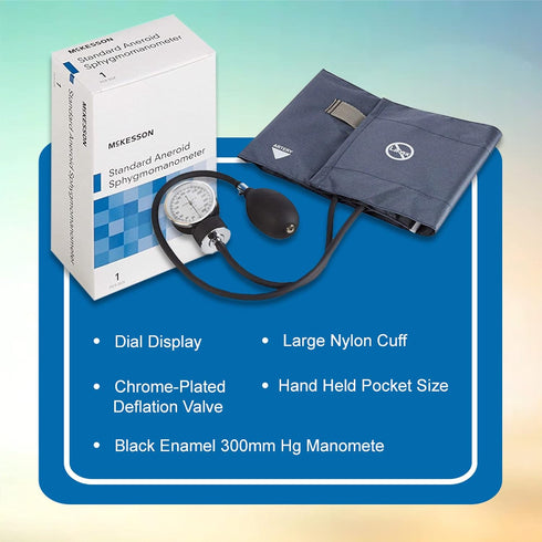 34 cm 50 cm, 1 Count McKesson Standard Aneroid Sphygmomanometer, Large Cuff, Navy Blue