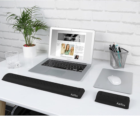 Keyboard and Mouse Wrist Rest Set, Memory Foam Ergonomic Pad for Computer Desk Accessories (Black)