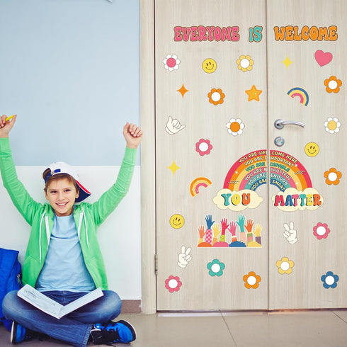 Retro Bulletin Board Decorations Groovy Classroom Decor 35Pcs Everyone is Welcome Positive Motivational Inspirational