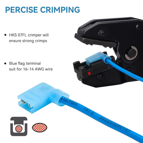 HKS 100 PCS Blue Flag Spade Terminals Female - 16-14 AWG Nylon Quick Disconnect Wire Connector