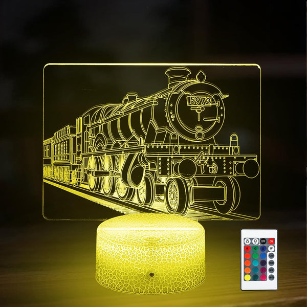 JYDZMYYM 3D LED Steam Train Night Light with Remote Control, 16 Color Changing