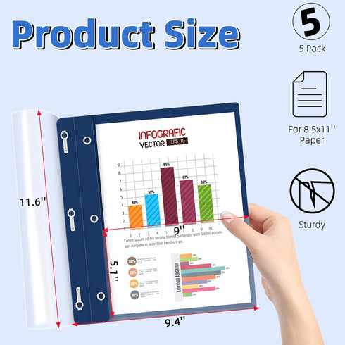 HAUTOCO 5 Pack Plastic Report Covers with 3 Prongs Fasteners Clear Front Resume Portfolio Folder for 8.5x11 Letter Size Paper, Presentation Document Report Cover for School Office Business, Navy Blue by HAUTOCO