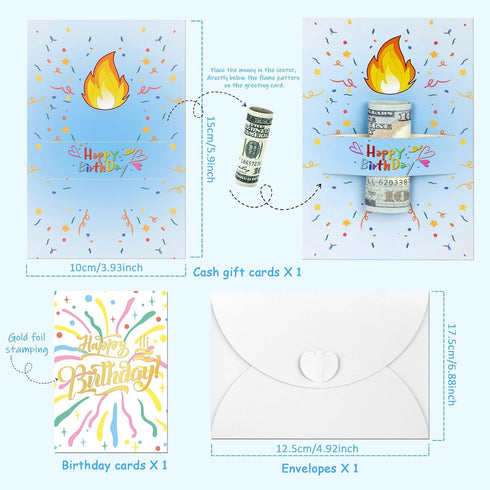 Unique Gold Foil Candle Birthday Card, DIY Assemble Money Holder Greeting Card with Envelope, Fun Handmade Craft Card