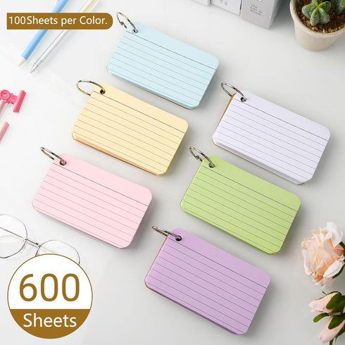 zmybcpack 6 Pack 3 5 Inches, 600 Lined Index Cards x Pcs Colored Ruled Index Flashcards Lined Flash Cards with Rings