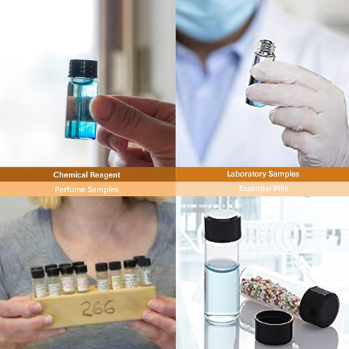 Clear Glass Vials, Small Liquid Sample Vial, Borosilicate Glass with Black Screw Caps, Pack of 20