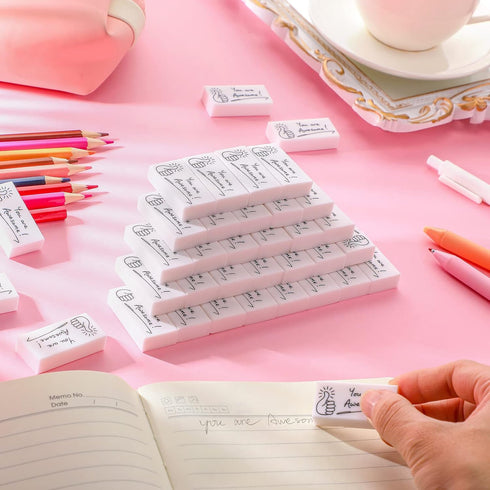 Fuutreo Pencil Erasers, Inspirational "You are Awesome" Bulk Erasers for Kids, Students, and Classroom Prizes (100 Pcs)