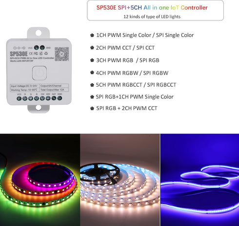 RECRE-TECH SP530E Ws2812b Ws2811 5V-24V, WS2813 WS2815 SK6812 WiFi Alexa Voice Controller, Led Lights Controller, RGB
