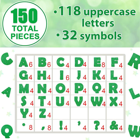 Qyeahkj 150 PCS Large 6" Font Letters and Punctuation Set, Glitter Green Classroom Alphabet Cutouts