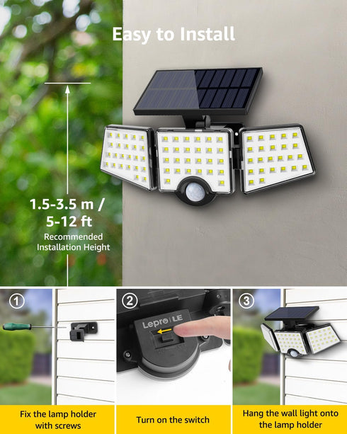 WL4000 3 270 IP65 LE Solar Lights for Outside, Solar Lights Outdoor with Motion Sensor, High Brightness, Adjustable