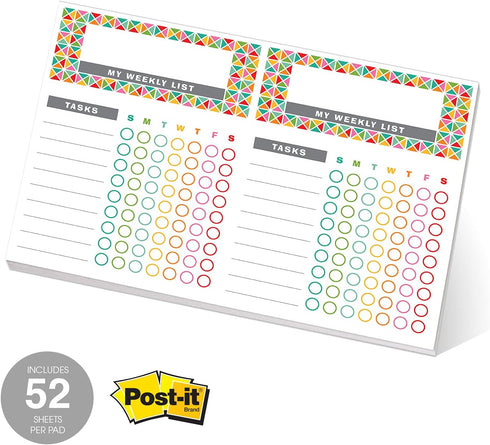 Bright Colorful Sticky Note Chore Chart / 16.25" x 11" Repositionable Fill-in Planner / 52 Repositionable Kids Weekly Task Lists/Made in The USA