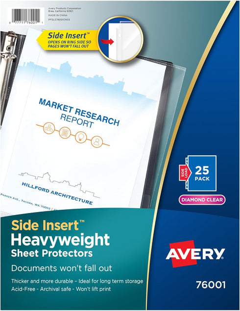 Avery Diamond Clear Secure Side-Load Sheet Protectors, Heavyweight, 25 Page Protectors (76001)