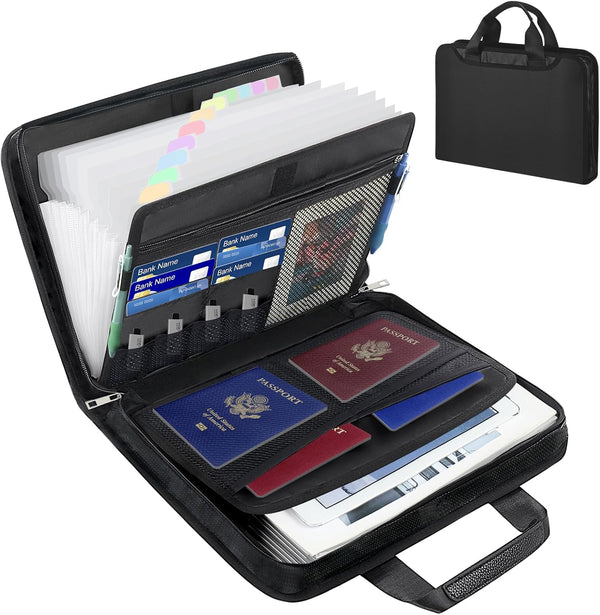 Important Document Organizer with Handle, Fireproof Accordion File Organizer, 12 Pockets for Letter A4 Files