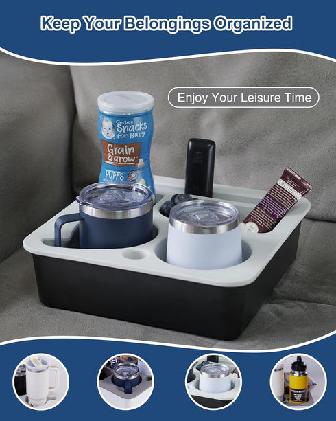 Couch Cup Holder Tray, Bonfixe Stable Couch Caddy for Bed and Sofa, Upgraded Capacity Health-Friendly Silicone