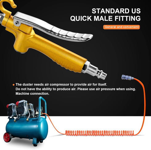 High Volume Industrial Air Blow Gun with Rubber Guard and Air Flow Nozzle, Pneumatic Dust Cleaning Tool