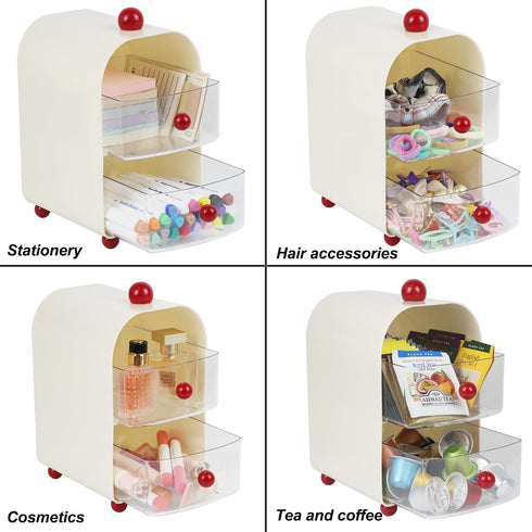 ZEXALOR Countertop Small Desk Organizer with Drawers for Makeup Nightstand Dresser Vanity Accessories,Tea Bag Holder