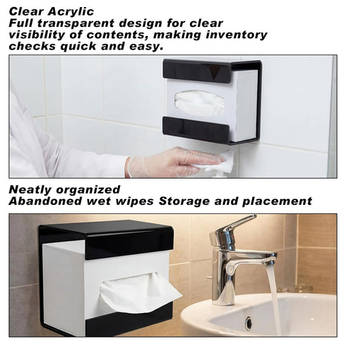 AceOrbit 2 Pack 4.7x3.3x4.8 Black Acrylic Lab Wipe Holder, Glove Dispenser Holder in Wall Mounted Wipe Dispenser