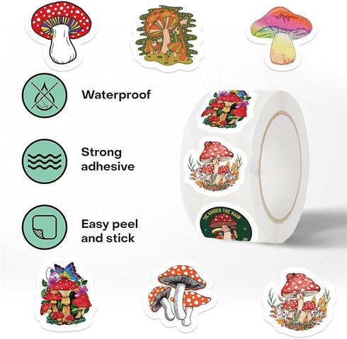 MAQIYI 500Pcs 10 Mushroom Rolls Small Stickers Cute Circle Teacher Supplies Stickers Classroom Designs Motivational