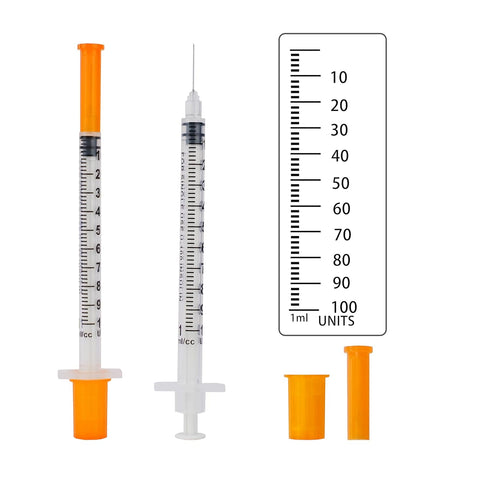 Disposable Syringes with Needle, U-100 31G 1ml 5/16 Inch (8mm) Syringes - 100 ct Box, Size: 1cc Syringe 31G 5/16inch Needles